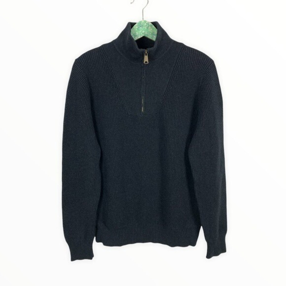 Fossil Mens L Charcoal Wool Blend Quarter Zip Pullover‎ Sweater Classic Fit Warm